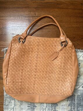 Large Genuine Leather Woven Tote/Shoulder Bag, Made in India, Cotton Lining